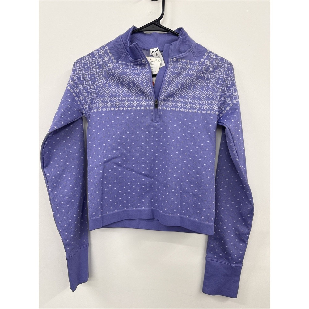 DSG Women's Small Cropped Momentum Seamless 1/4‎ Zip Frozen Purple Fair Isle NWT